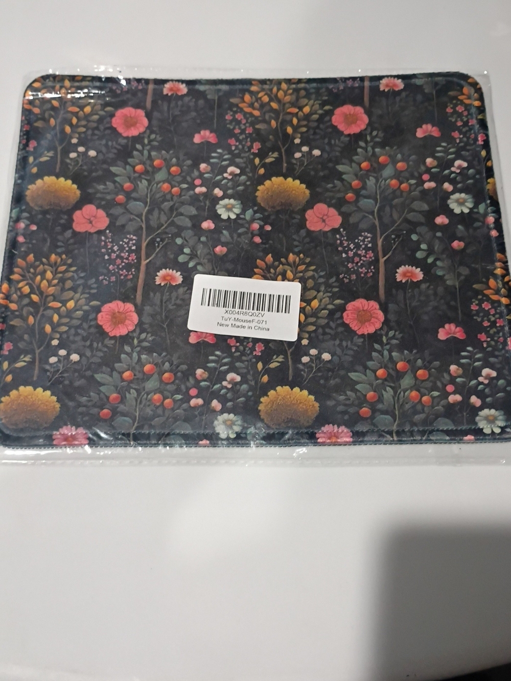 Floral Pattern Dark Background Mouse Placemat - Pink & Yellow
